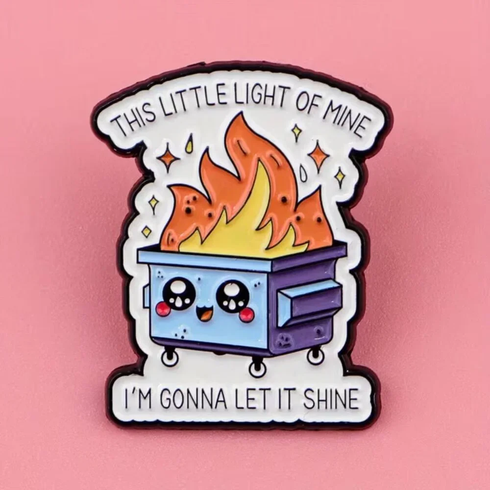 Dumpster Fire “This Little Light of Mine” Enamel Lapel Pin Brooch NEW & SO CUTE!